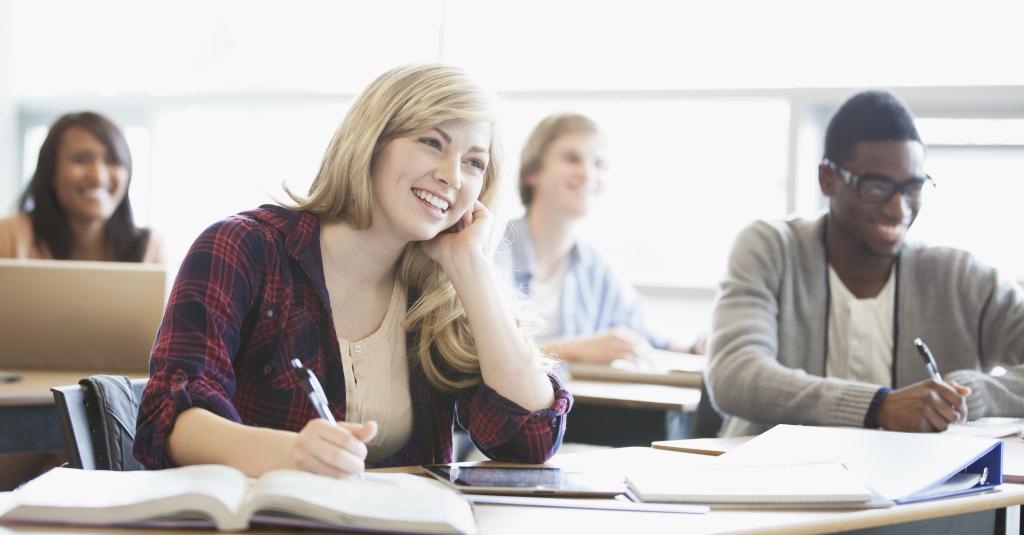 Four students sat in class.